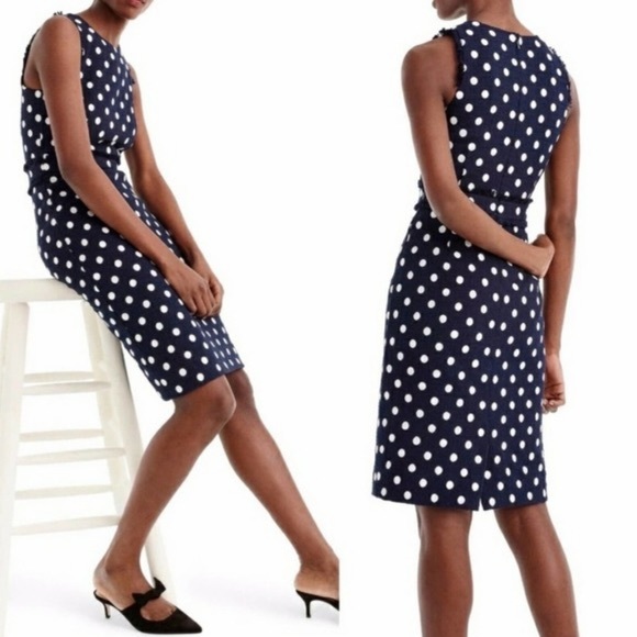 J. Crew Dresses & Skirts - J.Crew Spot Polka Dot Tweed Sheath Dress in Navy Ivory 12